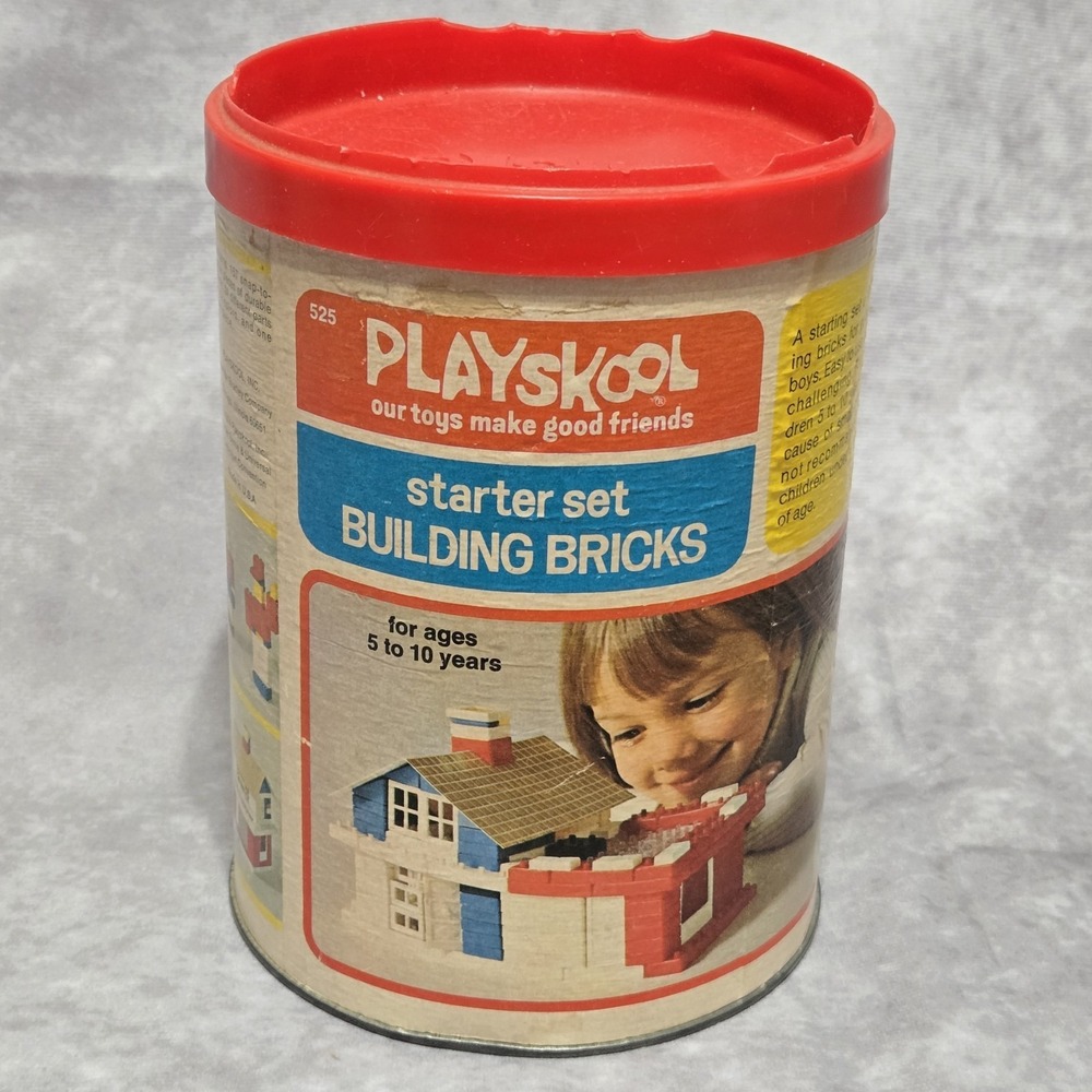 Playskool Milton‎ Bradley #525 Plastic Building Blocks Bricks in Canister